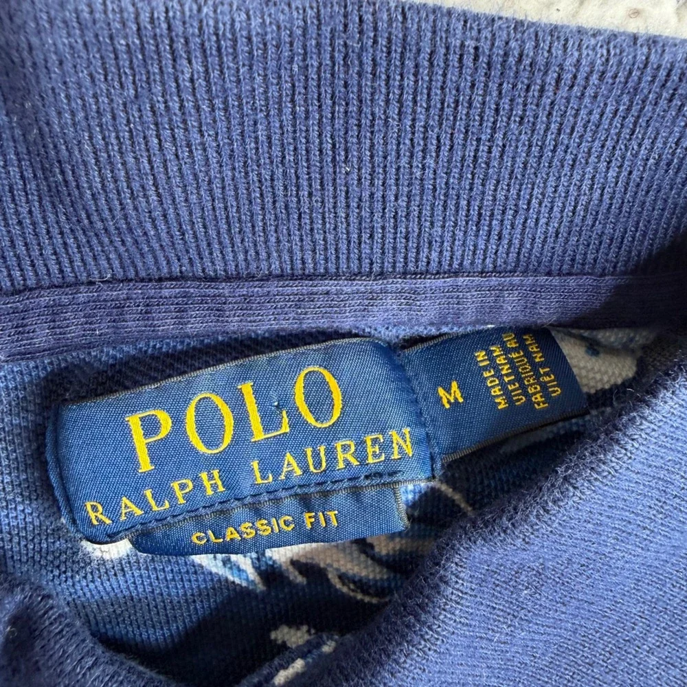 Polo Ralph Lauren Mens Medium Blue Tropical Island Marlin Palm Tree Polo Shirt